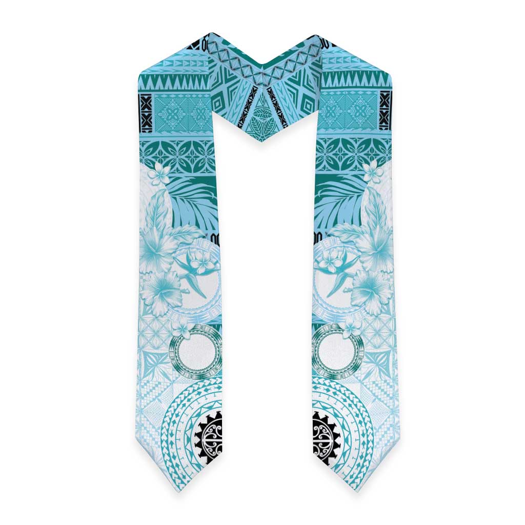 Samoa Siapo Pattern With Teal Hibiscus Graduation Stole