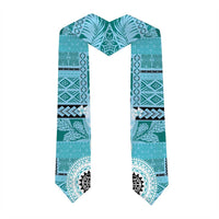 Samoa Siapo Pattern With Teal Hibiscus Graduation Stole