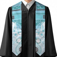 Samoa Siapo Pattern With Teal Hibiscus Graduation Stole