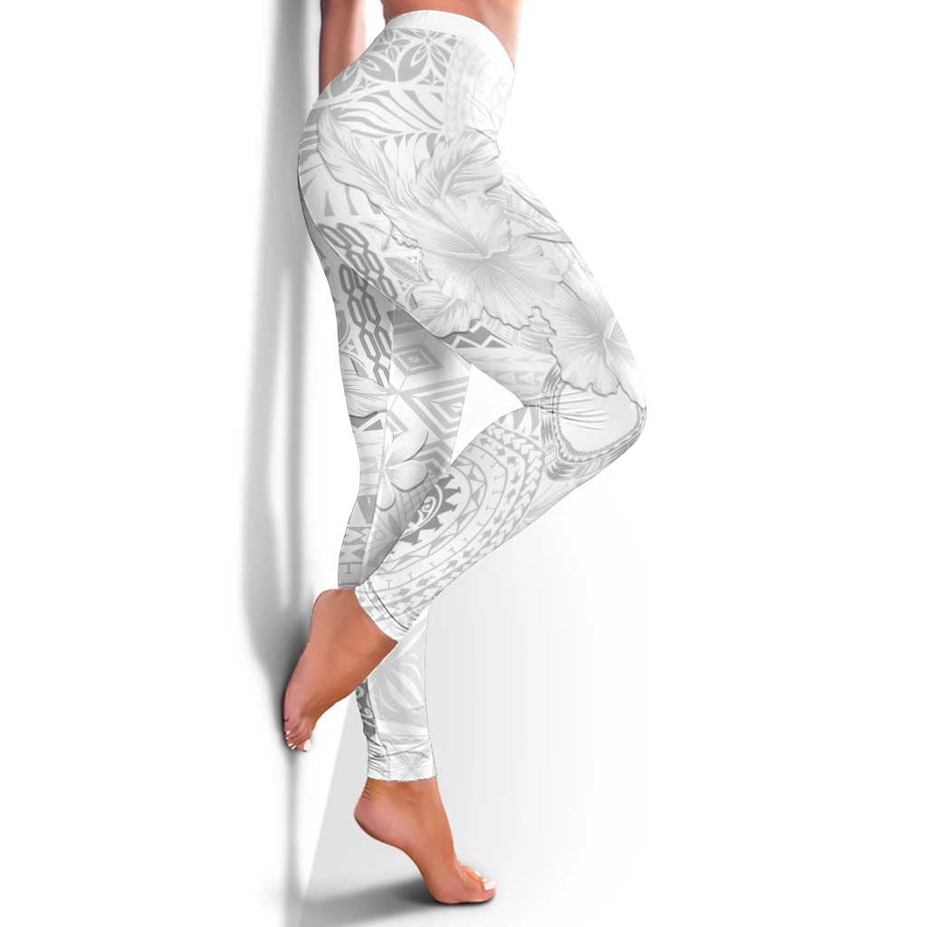 Samoa Siapo Pattern With White Hibiscus Leggings - Polynesian Pride