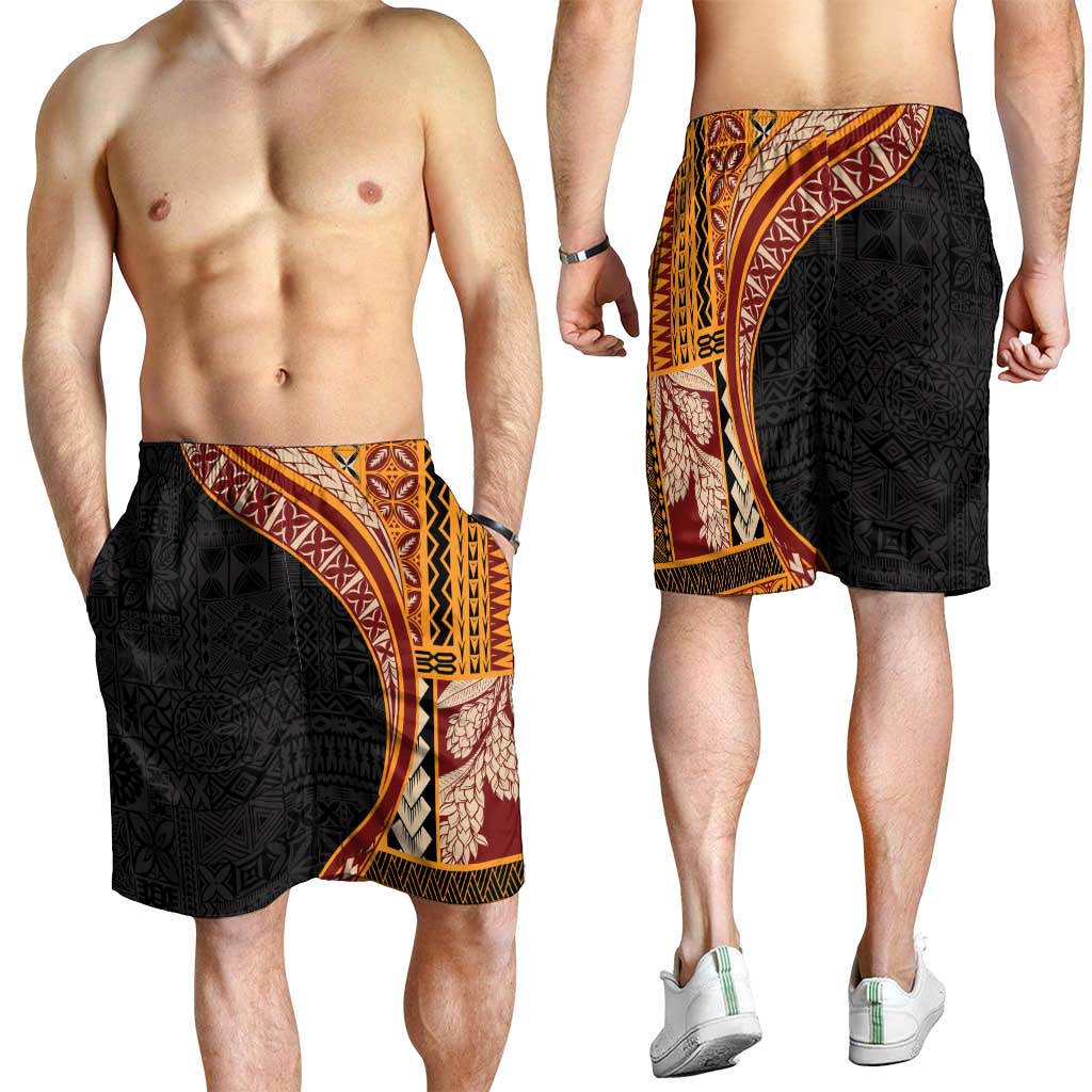 Samoa Siapo Tapa Pattern Half Style Shorts for Men Yellow Color - Polynesian Pride