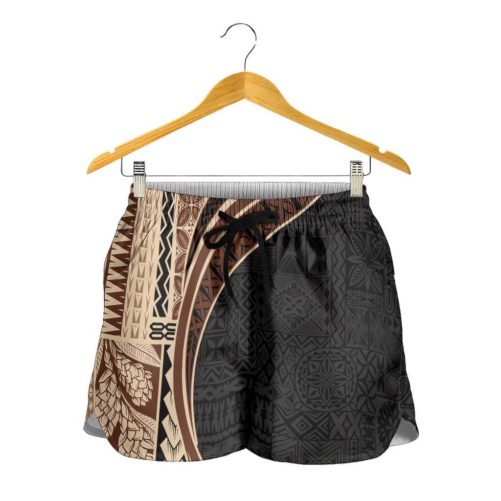 Samoa Siapo Tapa Pattern Half Style Shorts for Women Beige Color - Polynesian Pride