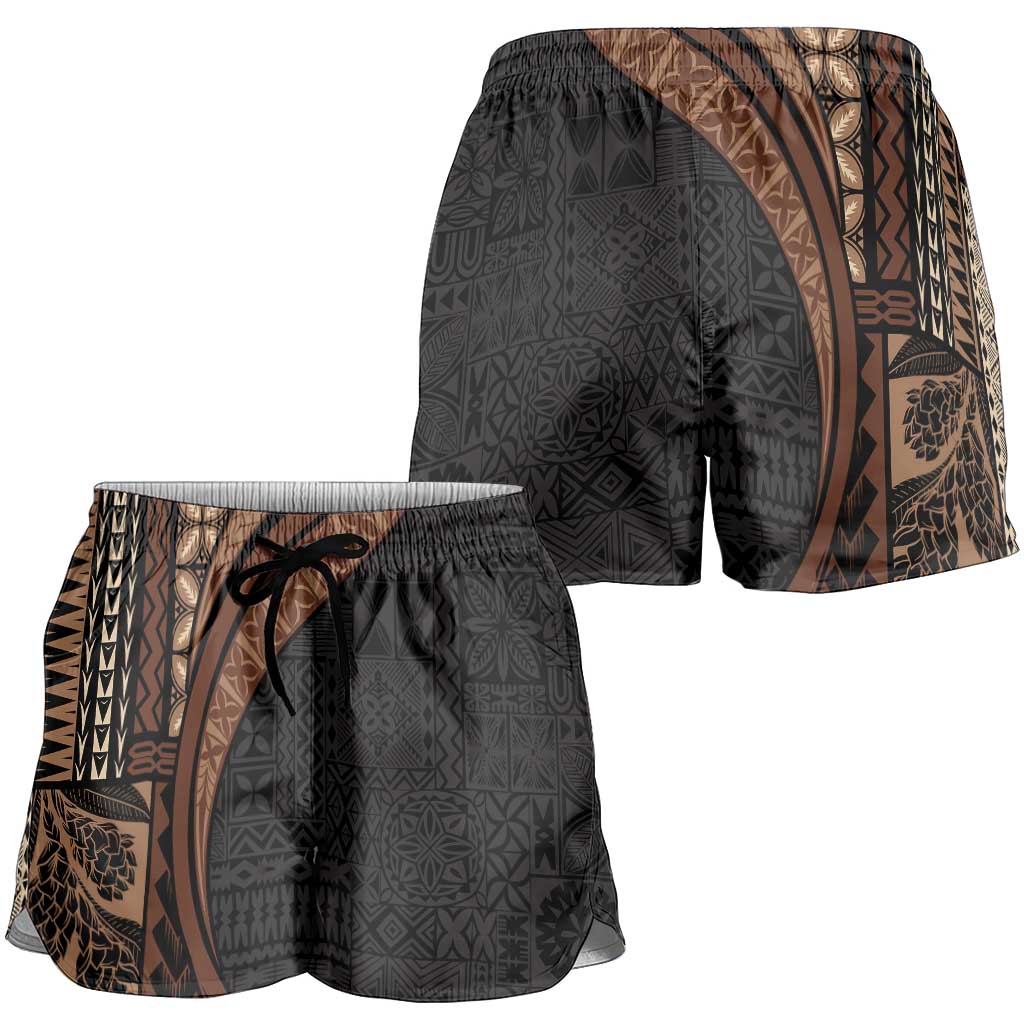 Samoa Siapo Tapa Pattern Half Style Shorts for Women Black Color - Polynesian Pride