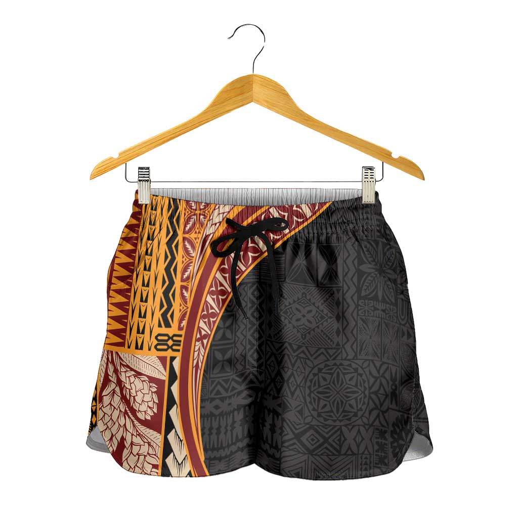 Samoa Siapo Tapa Pattern Half Style Shorts for Women Yellow Color - Polynesian Pride