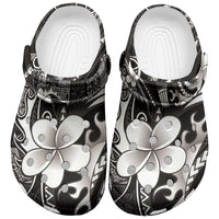Samoa Siapo Tribal Pattern Clogs Shoes Black Polynesian Plumeria Tapa Motif