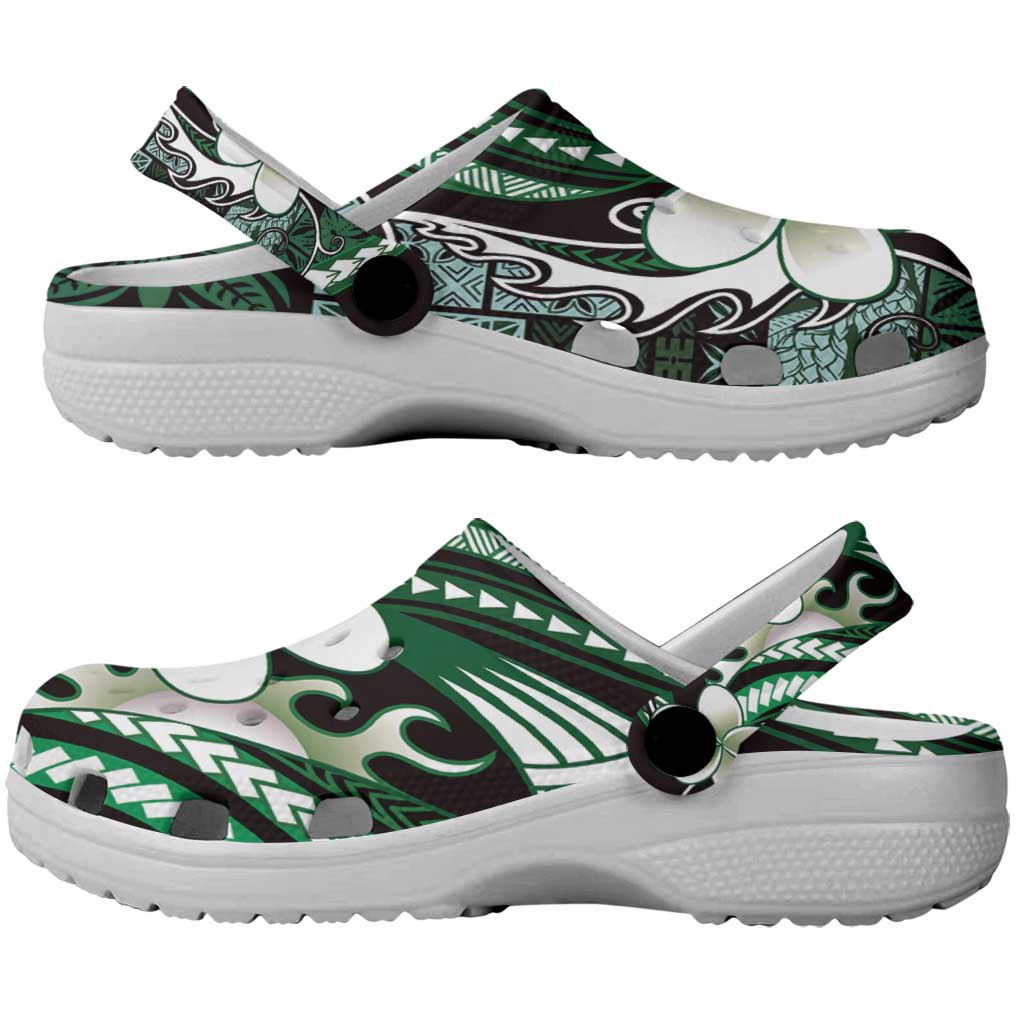Samoa Siapo Tribal Pattern Clogs Shoes Forest Green Polynesian Plumeria Tapa Motif