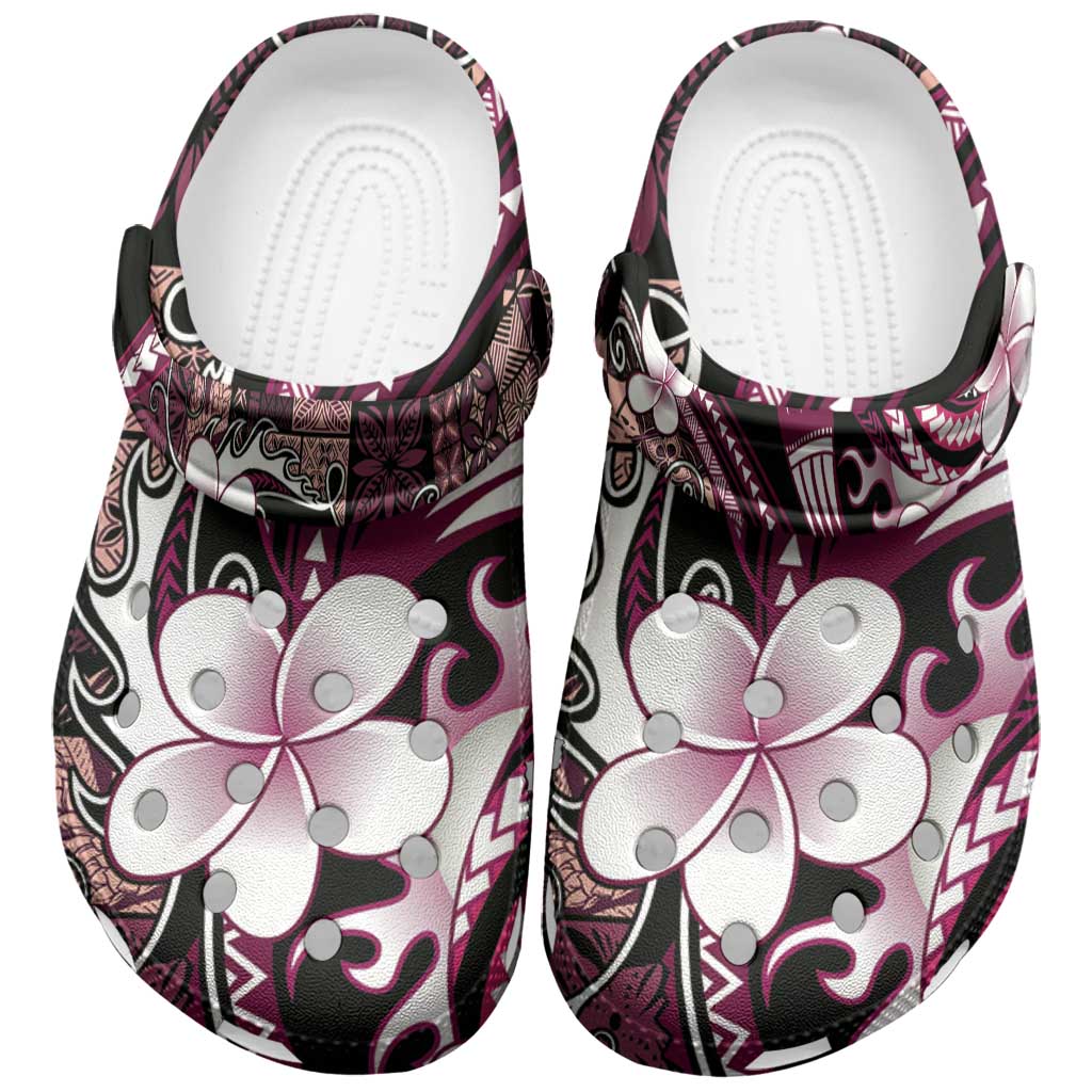 Samoa Siapo Tribal Pattern Clogs Shoes Violet Polynesian Plumeria Tapa Motif