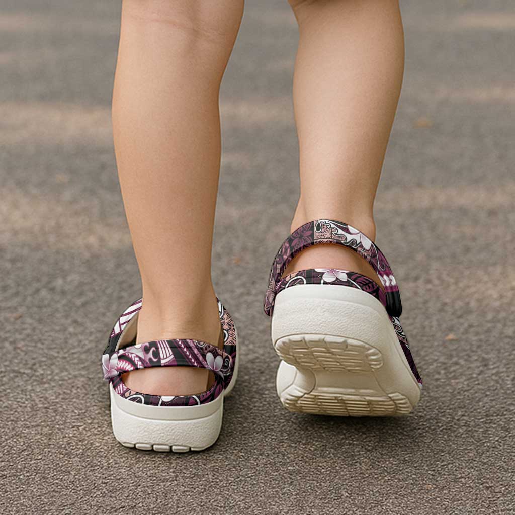 Samoa Siapo Tribal Pattern Clogs Shoes Violet Polynesian Plumeria Tapa Motif