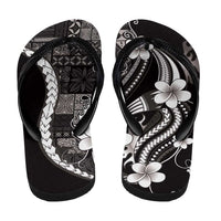 Samoa Siapo Tribal Pattern Flip Flops Black Polynesian Plumeria Tapa Motif