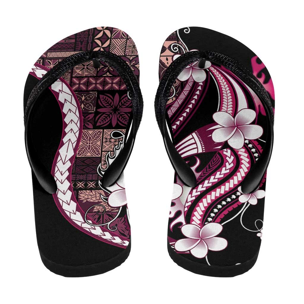 Samoa Siapo Tribal Pattern Flip Flops Violet Polynesian Plumeria Tapa Motif