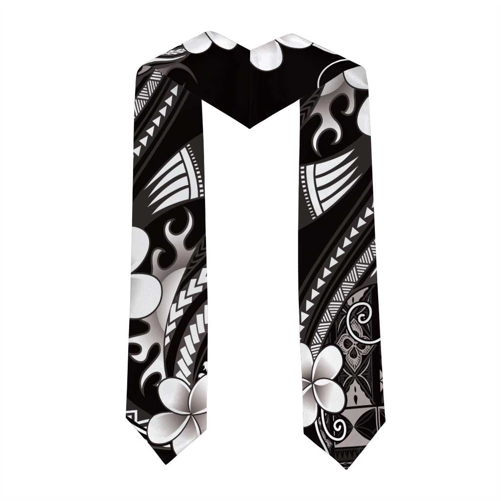Samoa Siapo Tribal Pattern Graduation Stole Black Polynesian Plumeria Tapa Motif