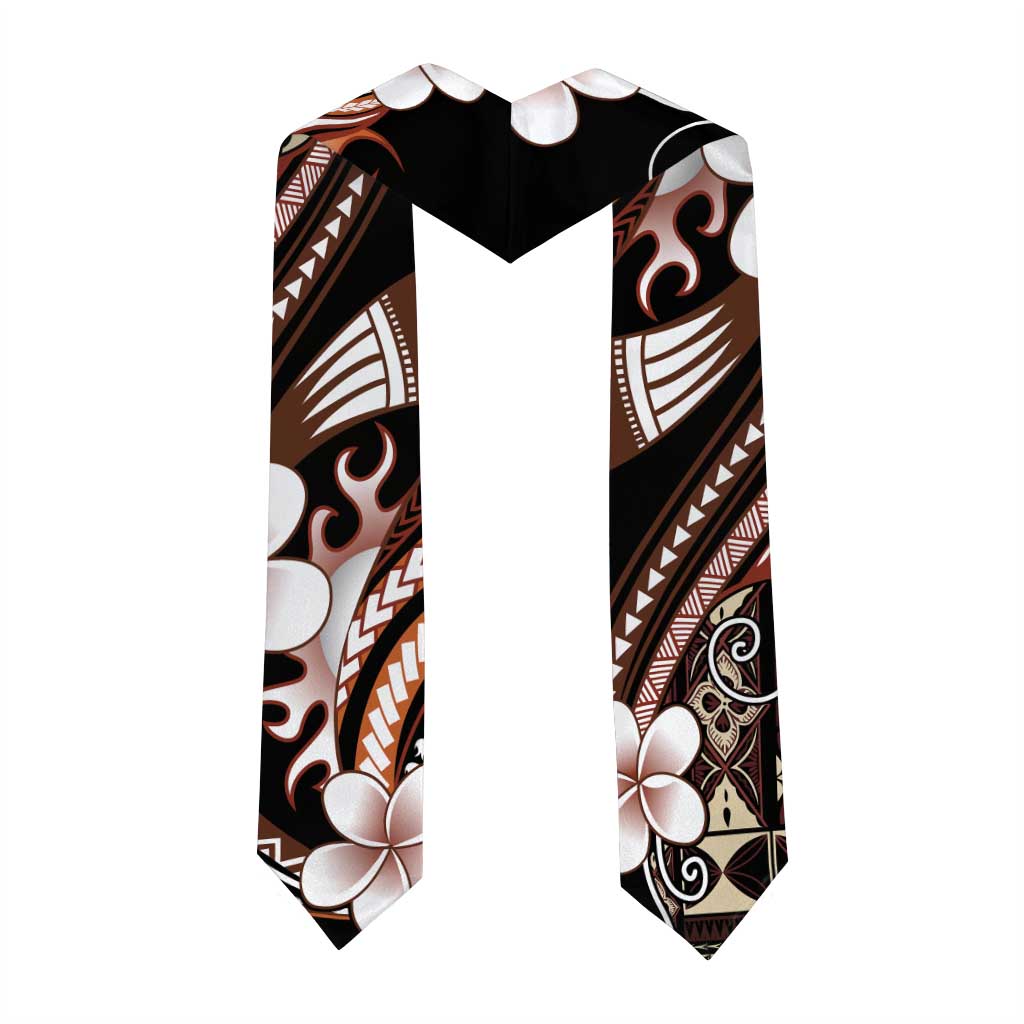 Samoa Siapo Tribal Pattern Graduation Stole Brown Polynesian Plumeria Tapa Motif