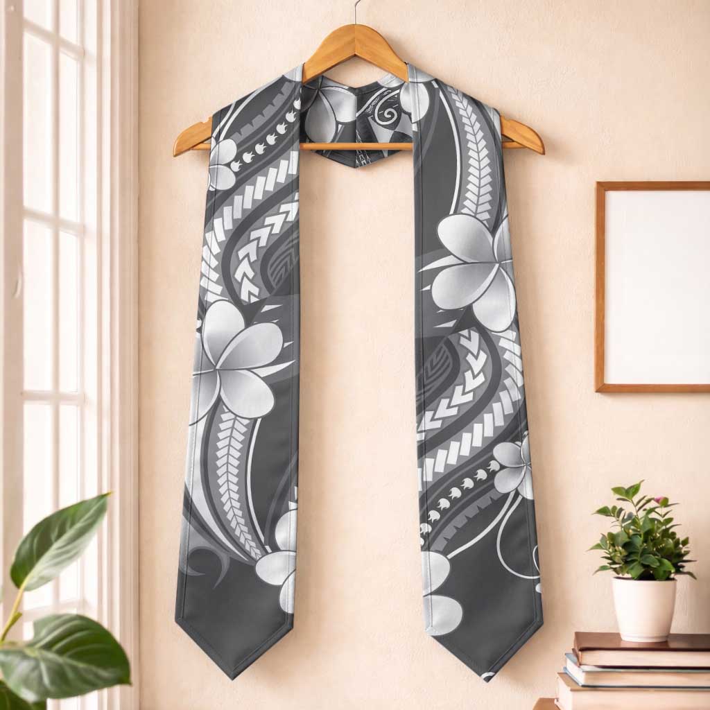 Samoa Siapo Tribal Pattern Graduation Stole Light Gray Polynesian Plumeria Tapa Motif