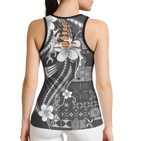Samoa Siapo Tribal Pattern Hollow Tank Top Light Gray Polynesian Plumeria Tapa Motif