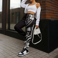 Samoa Siapo Tribal Pattern Jogger Pants Black Polynesian Plumeria Tapa Motif
