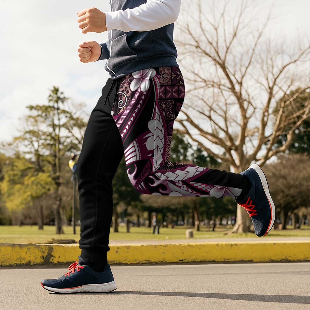 Samoa Siapo Tribal Pattern Jogger Pants Violet Polynesian Plumeria Tapa Motif