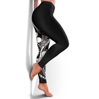 Samoa Siapo Tribal Pattern Leggings Black Polynesian Plumeria Tapa Motif