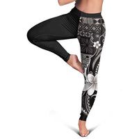 Samoa Siapo Tribal Pattern Leggings Black Polynesian Plumeria Tapa Motif