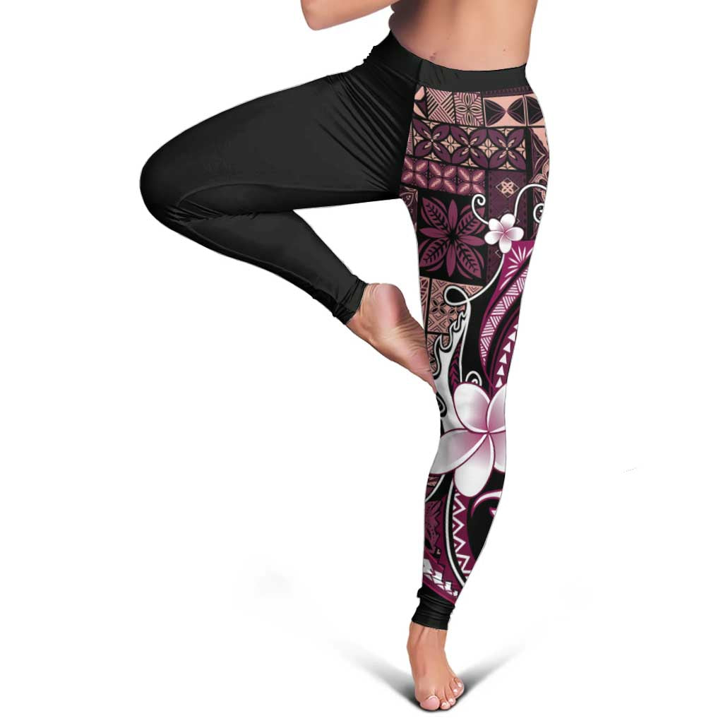 Samoa Siapo Tribal Pattern Leggings Violet Polynesian Plumeria Tapa Motif