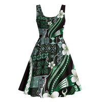 Samoa Siapo Tribal Pattern Midi Dress Forest Green Polynesian Plumeria Tapa Motif