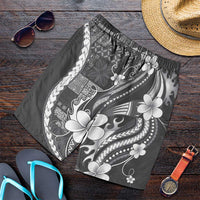 Samoa Siapo Tribal Pattern Shorts for Men Light Gray Polynesian Plumeria Tapa Motif