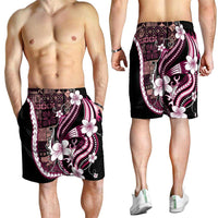 Samoa Siapo Tribal Pattern Shorts for Men Violet Polynesian Plumeria Tapa Motif