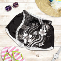 Samoa Siapo Tribal Pattern Shorts for Women Black Polynesian Plumeria Tapa Motif