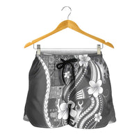 Samoa Siapo Tribal Pattern Shorts for Women Light Gray Polynesian Plumeria Tapa Motif