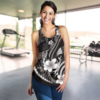 Samoa Siapo Tribal Pattern Women Racerback Tank Black Polynesian Plumeria Tapa Motif