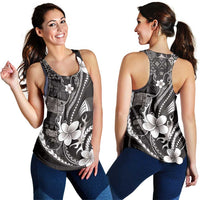 Samoa Siapo Tribal Pattern Women Racerback Tank Black Polynesian Plumeria Tapa Motif