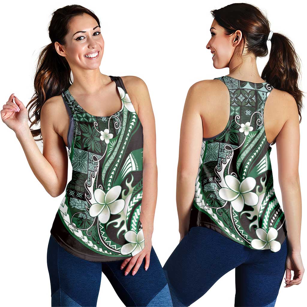 Samoa Siapo Tribal Pattern Women Racerback Tank Forest Green Polynesian Plumeria Tapa Motif