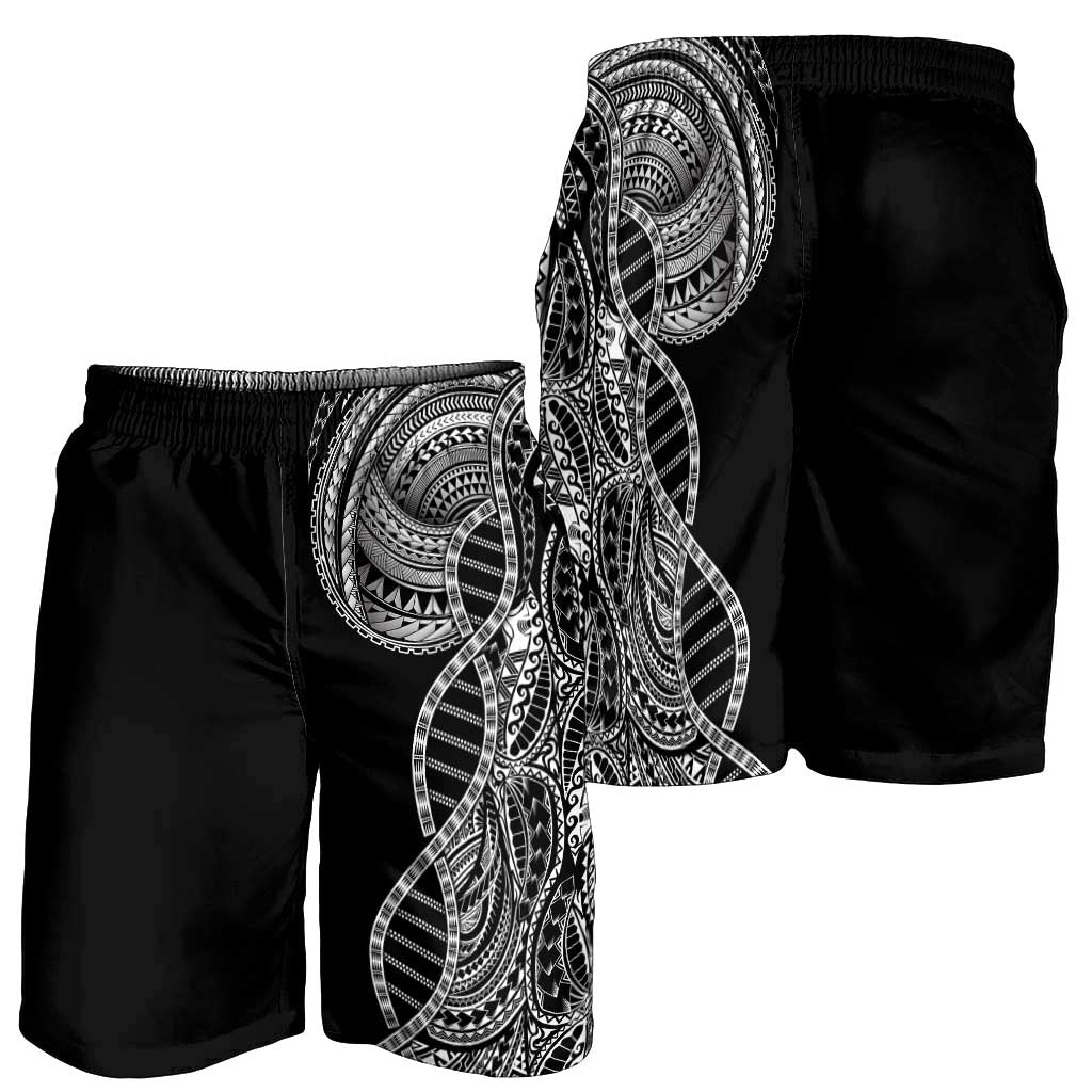 Samoan DNA Art Tattoo Shorts for Men Polynesian Pattern Black Color