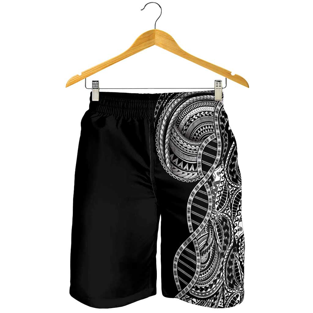Samoan DNA Art Tattoo Shorts for Men Polynesian Pattern Black Color