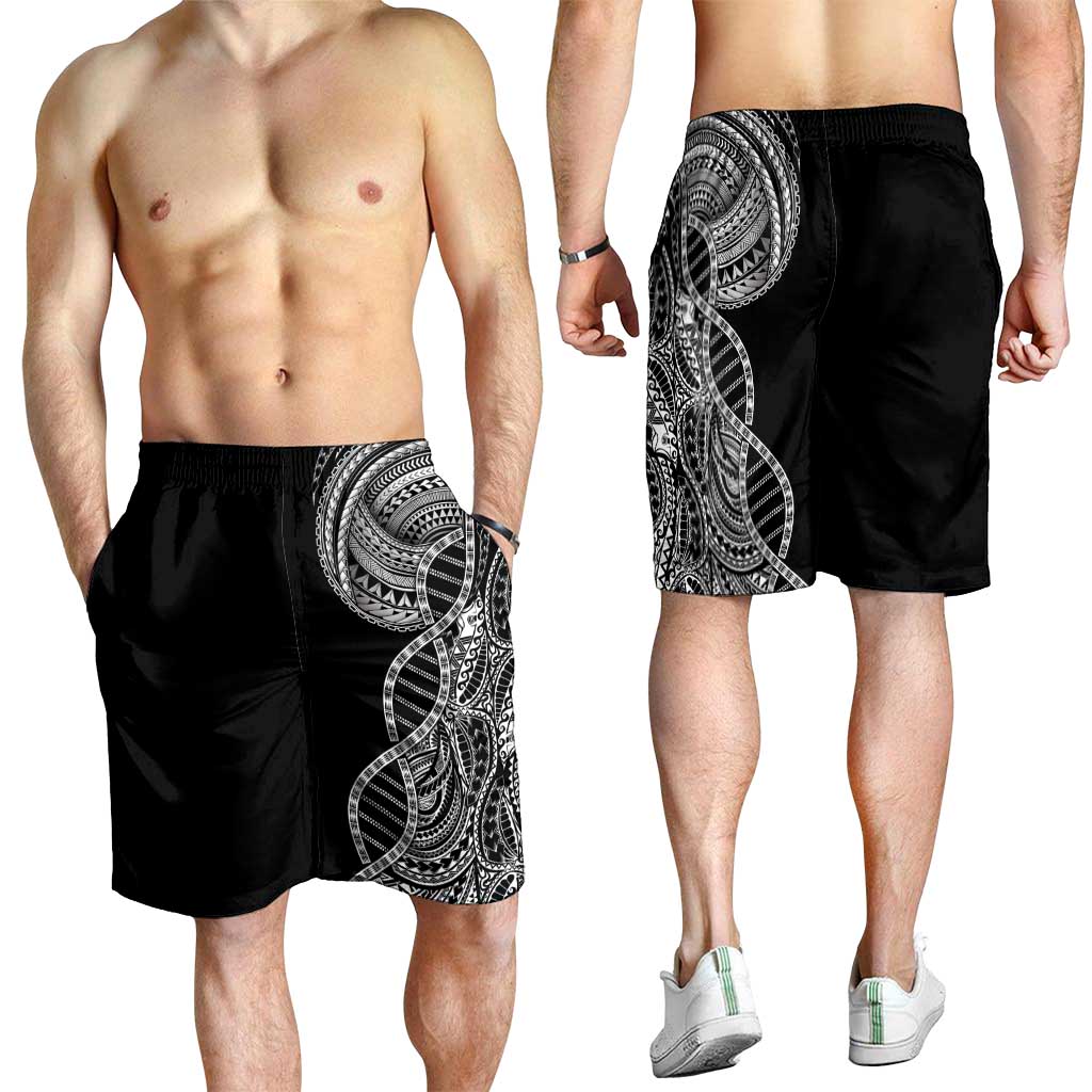Samoan DNA Art Tattoo Shorts for Men Polynesian Pattern Black Color