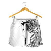 Samoan DNA Art Tattoo Shorts for Women Polynesian Pattern White Color