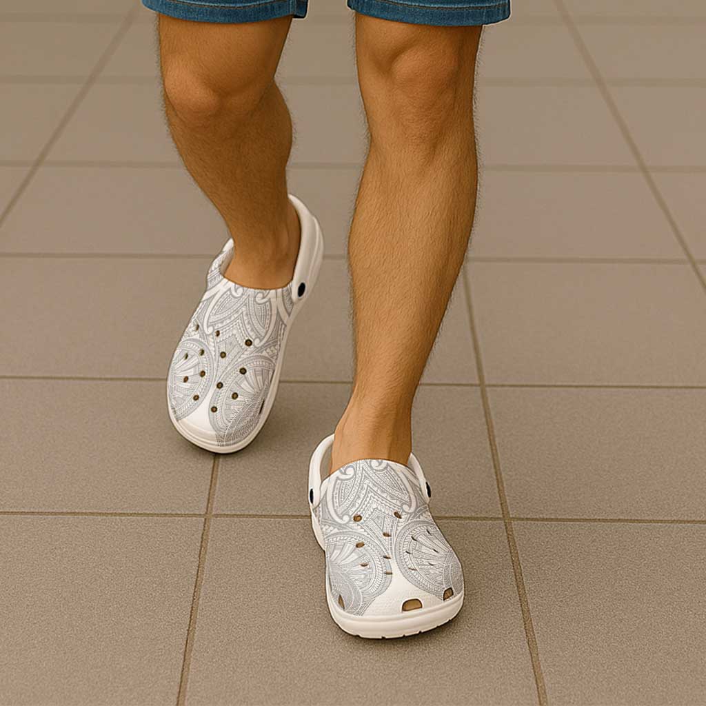 Samoan Traditional Art Tattoos Clogs Shoes Tatau Roman Reigns White Color - Polynesian Pride