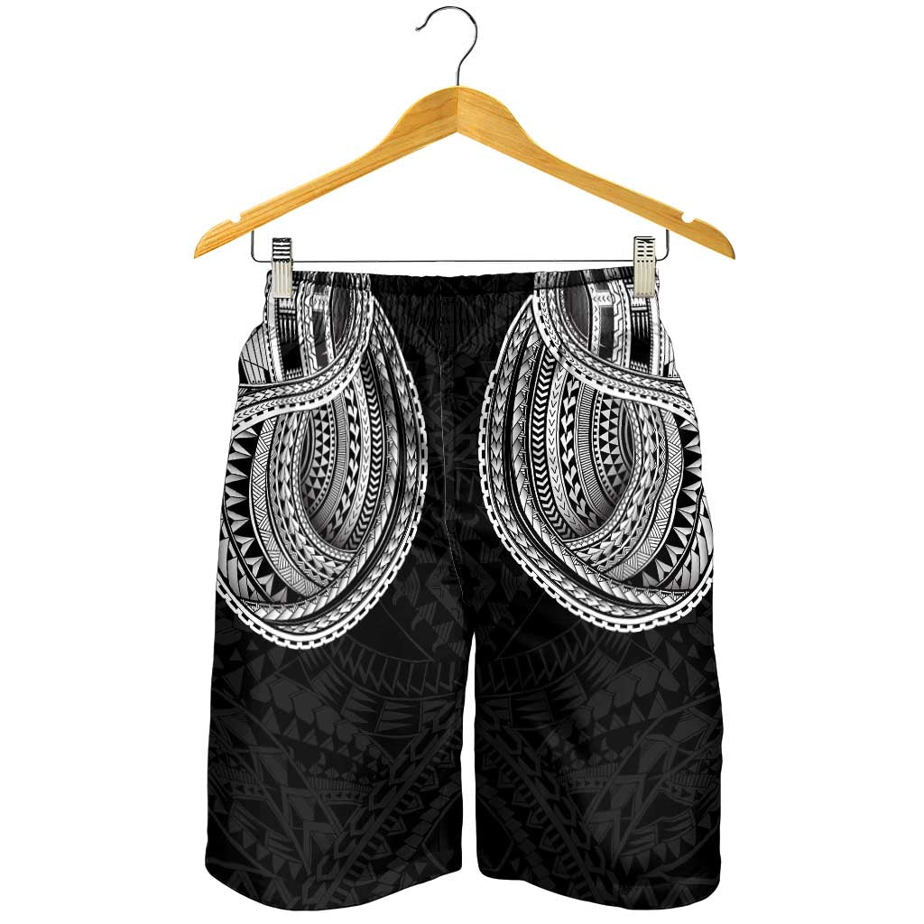 Samoan Traditional Art Tattoos Shorts for Men Tatau Tribal Motifs with Ula Fala Black - Polynesian Pride
