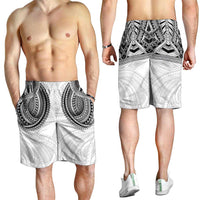 Samoan Traditional Art Tattoos Shorts for Men Tatau Tribal Motifs with Ula Nifo White - Polynesian Pride