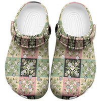 Seamless Pattern Maile and Pikake Lei Clogs Shoes Squares Maile Leaf - Polynesian Pride