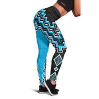 Sky Blue Niho Taniwha Mix Poutama Leggings Unique Taniko Aotearoa - Polynesian Pride