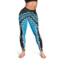 Sky Blue Niho Taniwha Mix Poutama Leggings Unique Taniko Aotearoa - Polynesian Pride