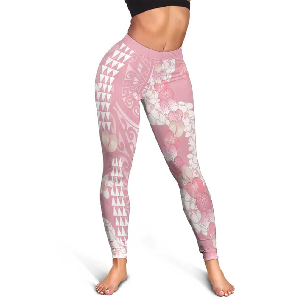 Soft Pink Hawaii Anthurium Plumeria Lei Leggings