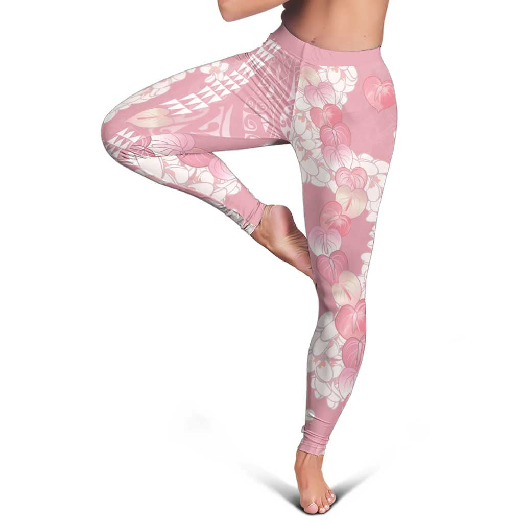 Soft Pink Hawaii Anthurium Plumeria Lei Leggings