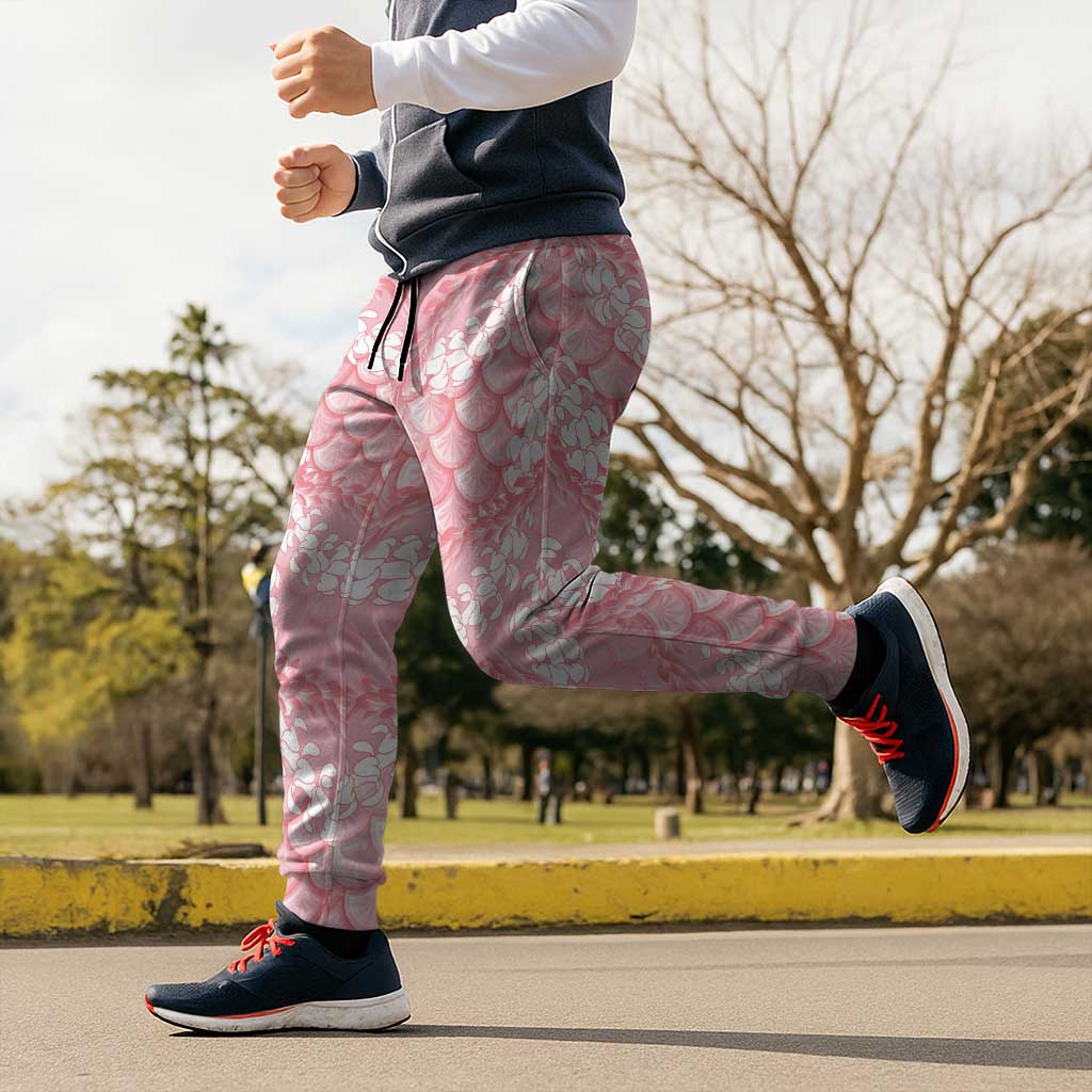 Soft Pink Mermaid Puakenikeni Maile Lei Jogger Pants