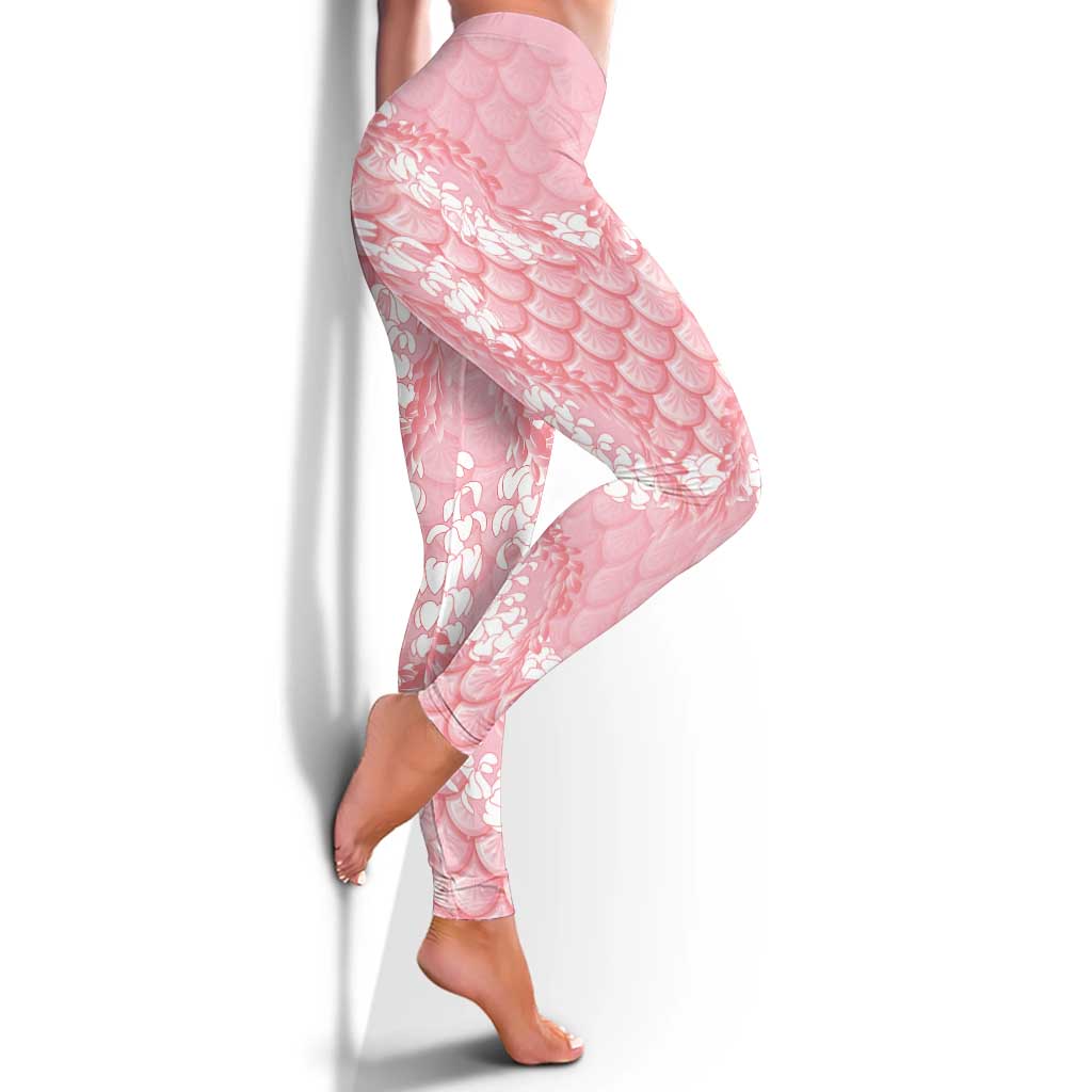 Soft Pink Mermaid Puakenikeni Maile Lei Leggings