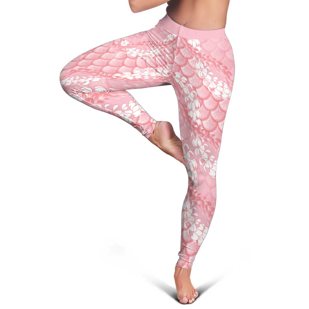 Soft Pink Mermaid Puakenikeni Maile Lei Leggings