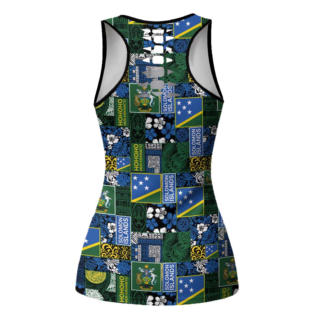 Solomon Islands Meri Kirihimete Hollow Tank Top Pacific Patchwork Xmas Vibes - Polynesian Pride