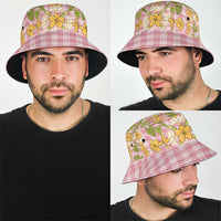 Squares Puakenikeni and Kalo Bucket Hat Pink Palaka Hawaiian Quilt Pattern - Polynesian Pride