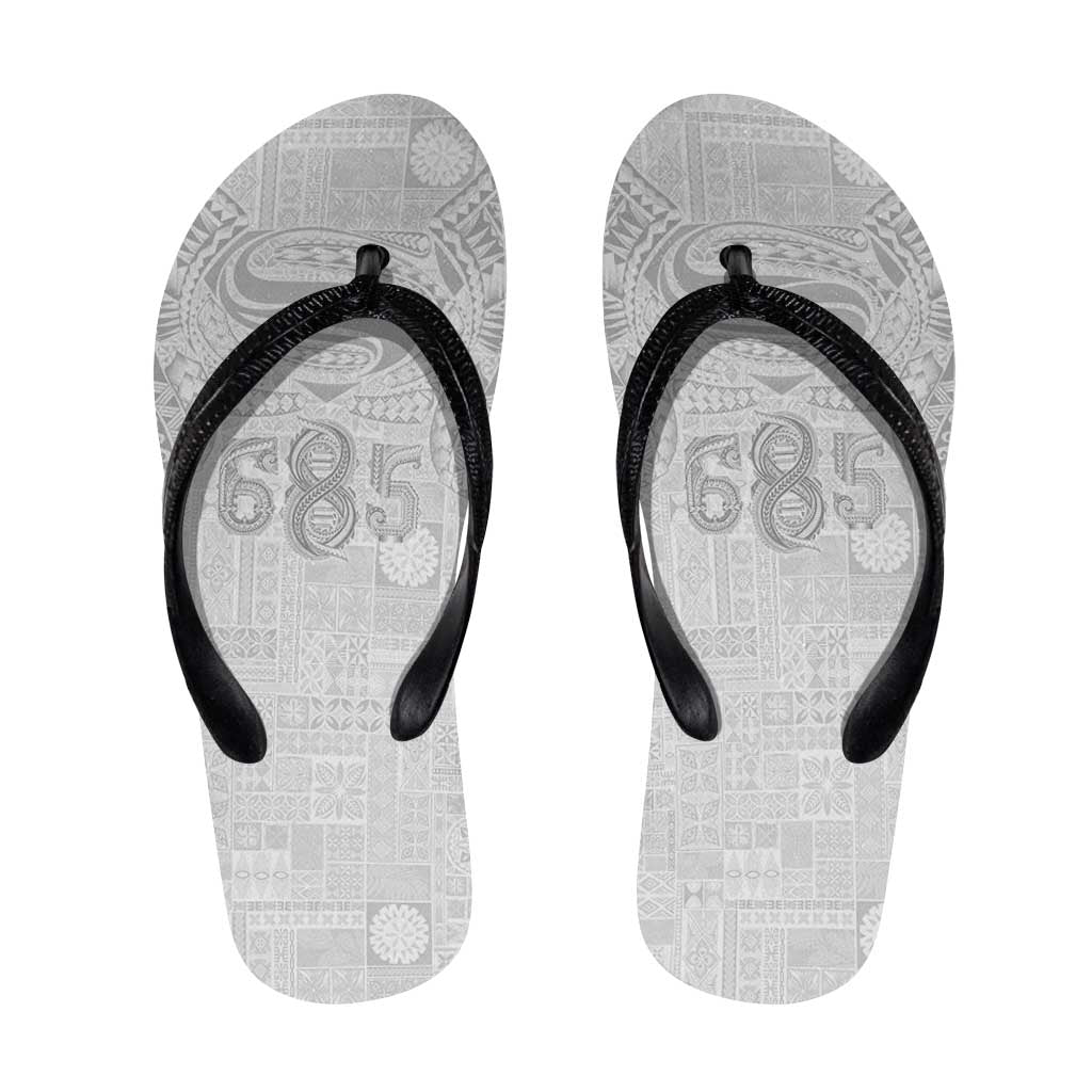 Super Samoa 685 Tribal Tattoo Flip Flops Siapo Pattern All-White Edition LT03 White - Polynesian Pride