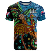 2027 Fiji and Australia with Hawaii Flag T Shirt Palm Tree and Abogirinal Emu LT03